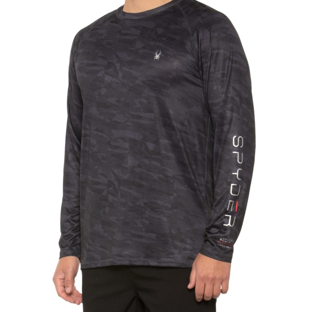 Spyder Swim Charcoal Camouflage Rash Guard Long Sleeve Men's Large